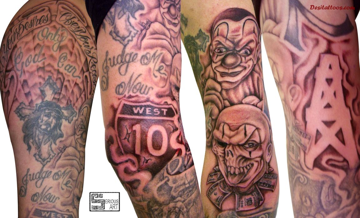Nice Grey Gangsta Tattoo on Full Sleeve