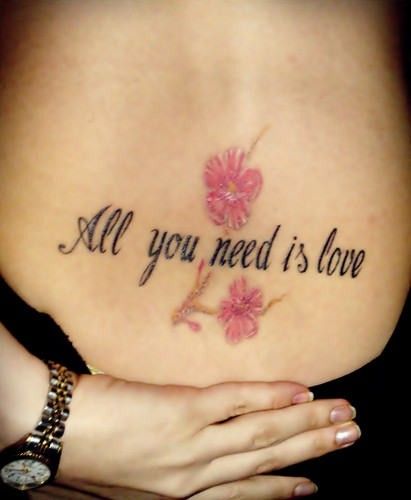 Nice Love And Flowers Tattoo For Girls