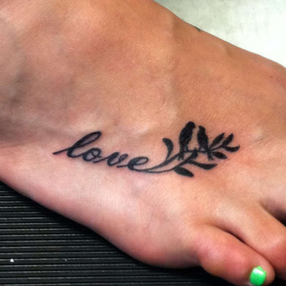 Nice Love Birds Tattoo On Foot