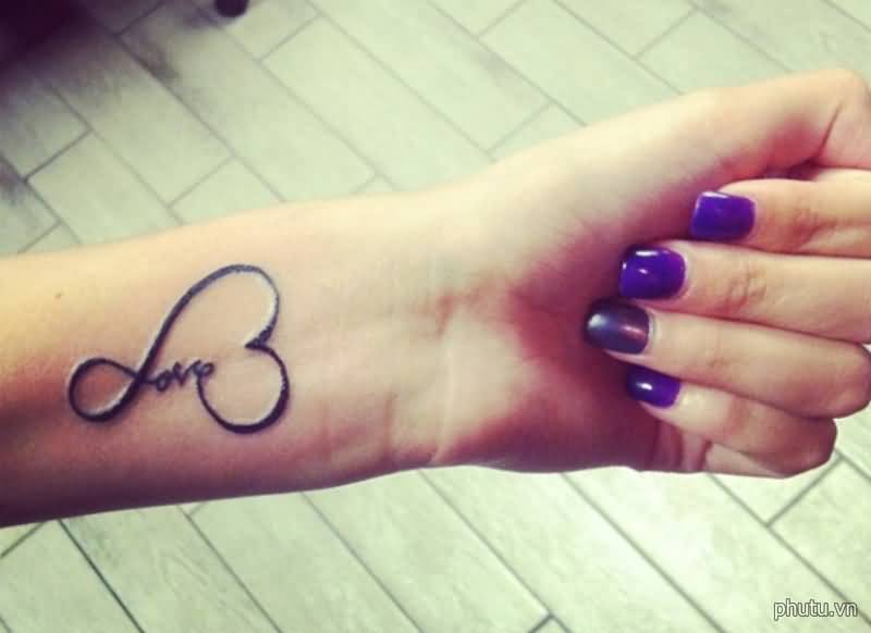 Nice Love Heart Shape Tattoo On Wrist For Girls