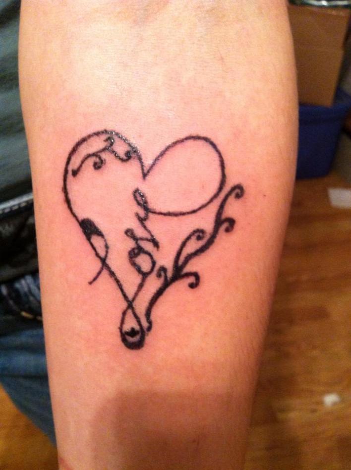 Nice Love Heart Tattoo On Forearm