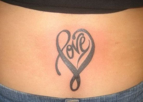 Nice Love With Heart Tattoo On Lower Back