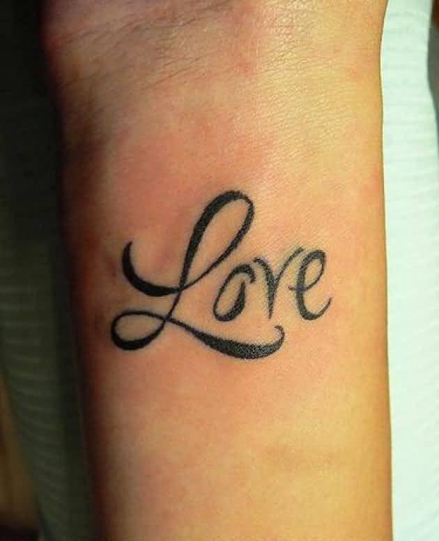 Nice Love Word Tattoo On Wrist