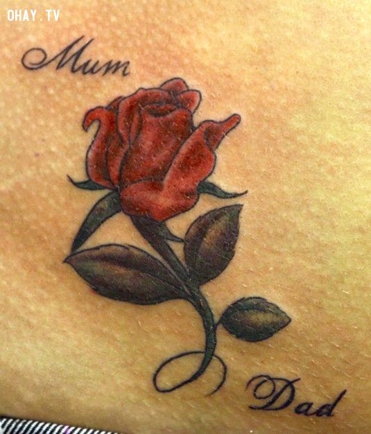 Nice Mom Dad Rose Flower Tattoo