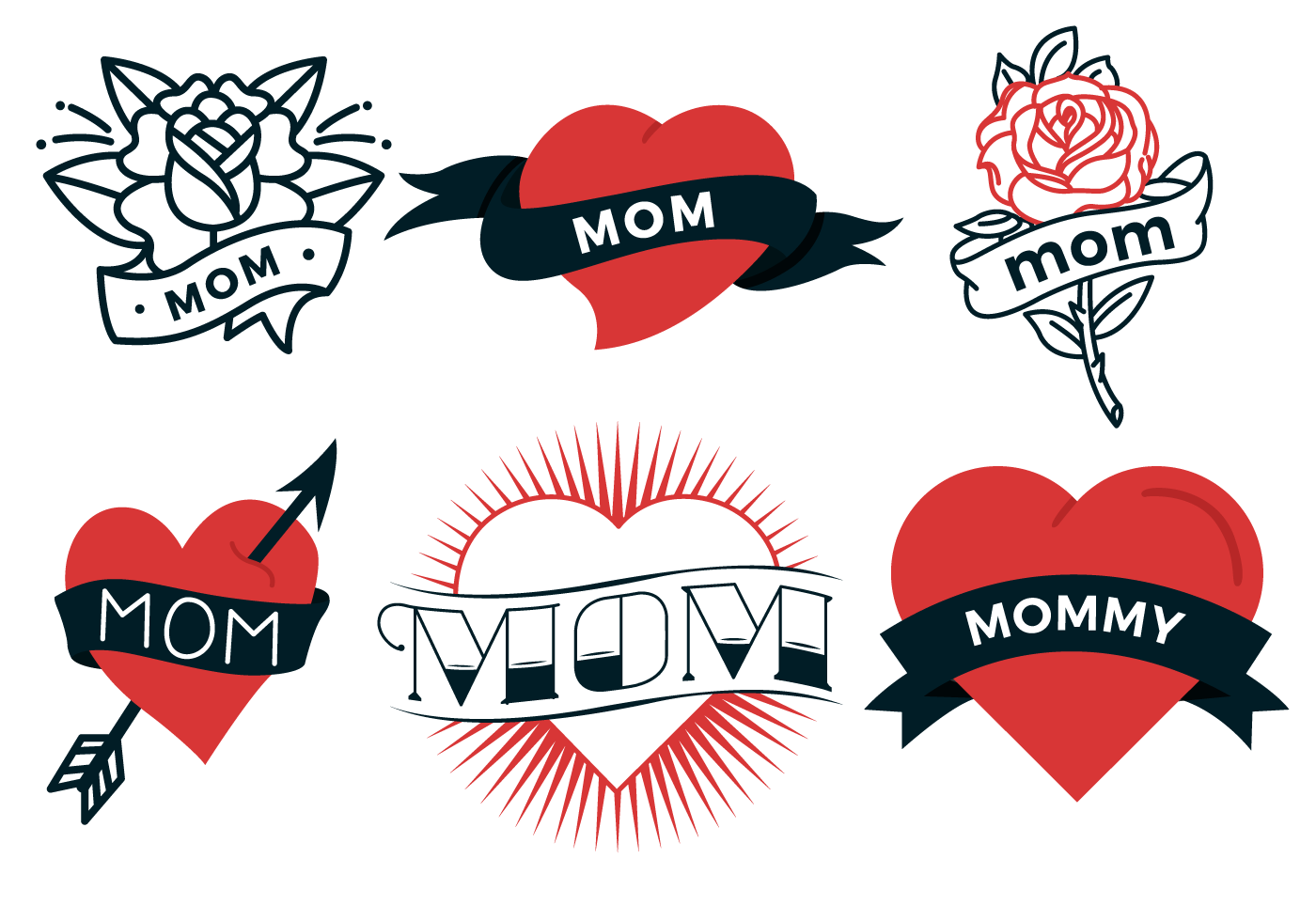 Nice Mom Heart With Flower Tattoo Samples Set