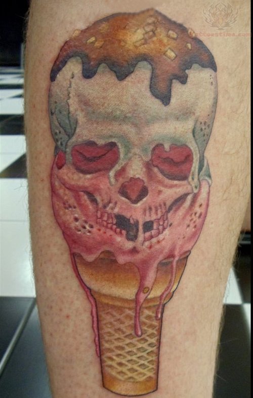 Nice Skull Ice Cream Cone Tattoo