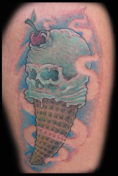 Nice Smoke And Ice Cream Cone Tattoo