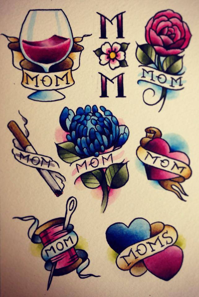 Nice Traditional Mom Tattoo Samples Set