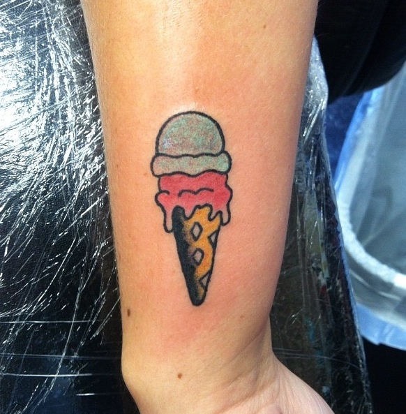 Old School Ice Cream Cone Tattoo On Wrist