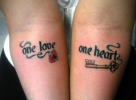 One Love One Heart Tattoo On Forearms