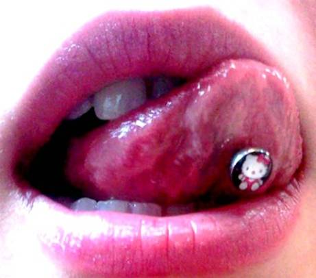 Oral Tongue Piercing With Kitty Stud