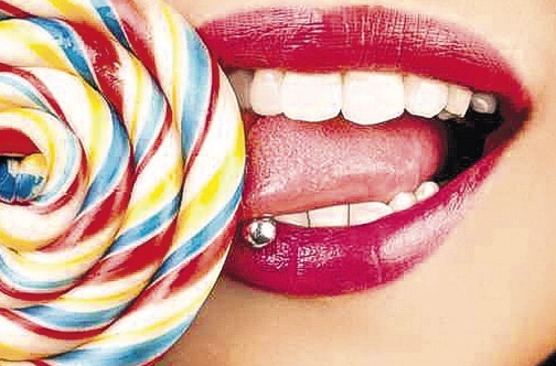 Oral Tongue Piercing With Silver Studs