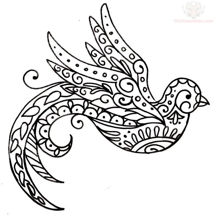 Paisley Pattern Bird Tattoo Stencil