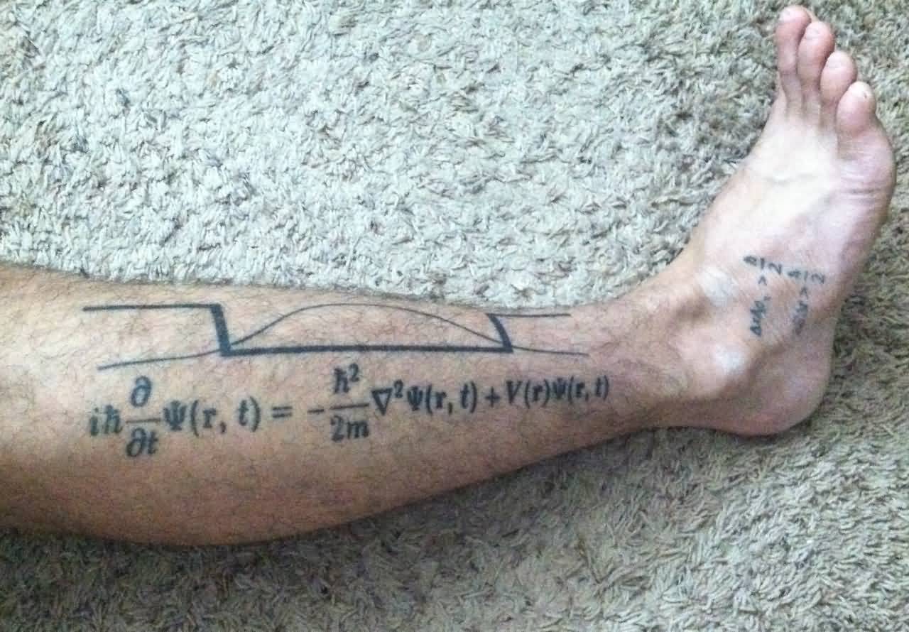 Physics Schrodinger Equation With Electron Trapped In Well Tattoo On Leg
