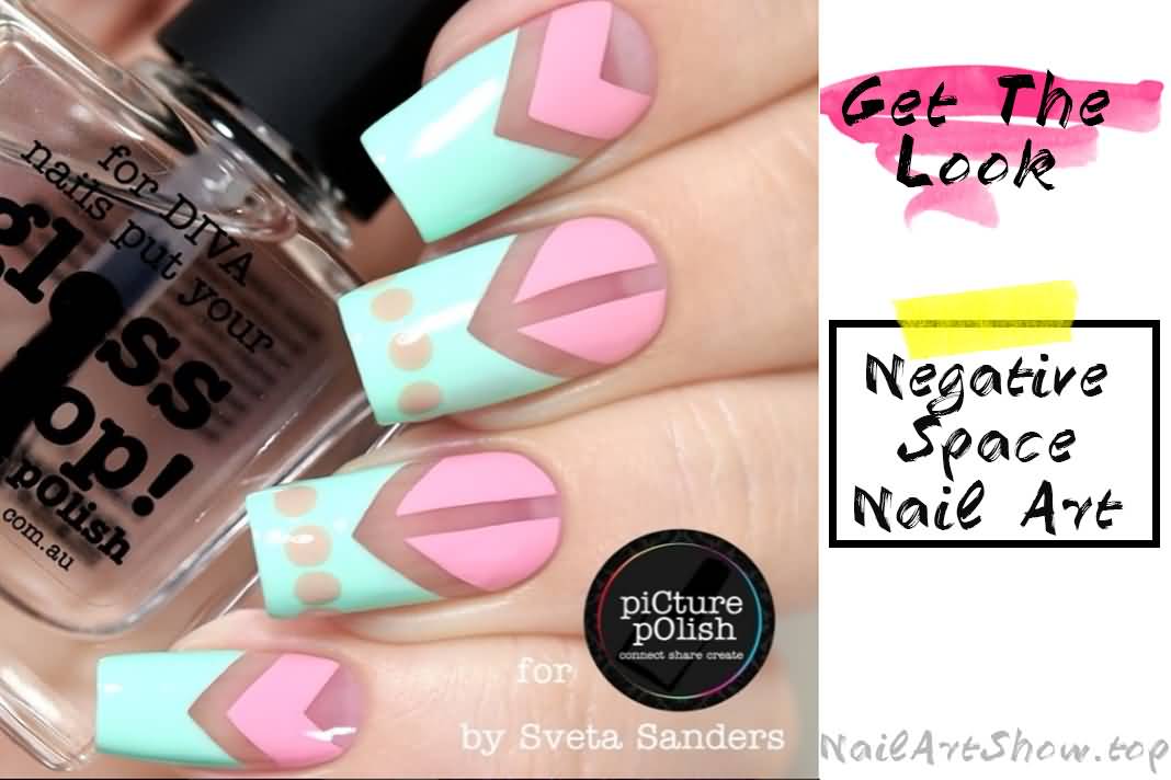 Pink And Blue Pastel Colors Negative Space Nail Art