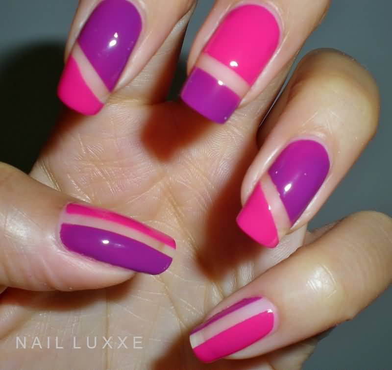 Pink And Purple Glossy Negative Space Nail Art