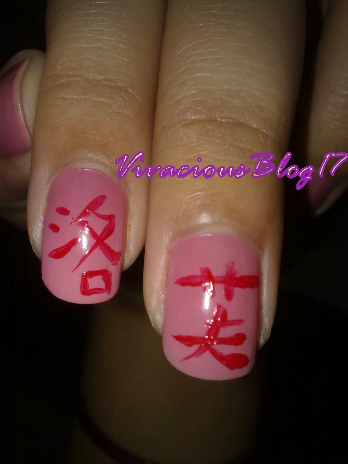 Pink Chinese Text Nail Art