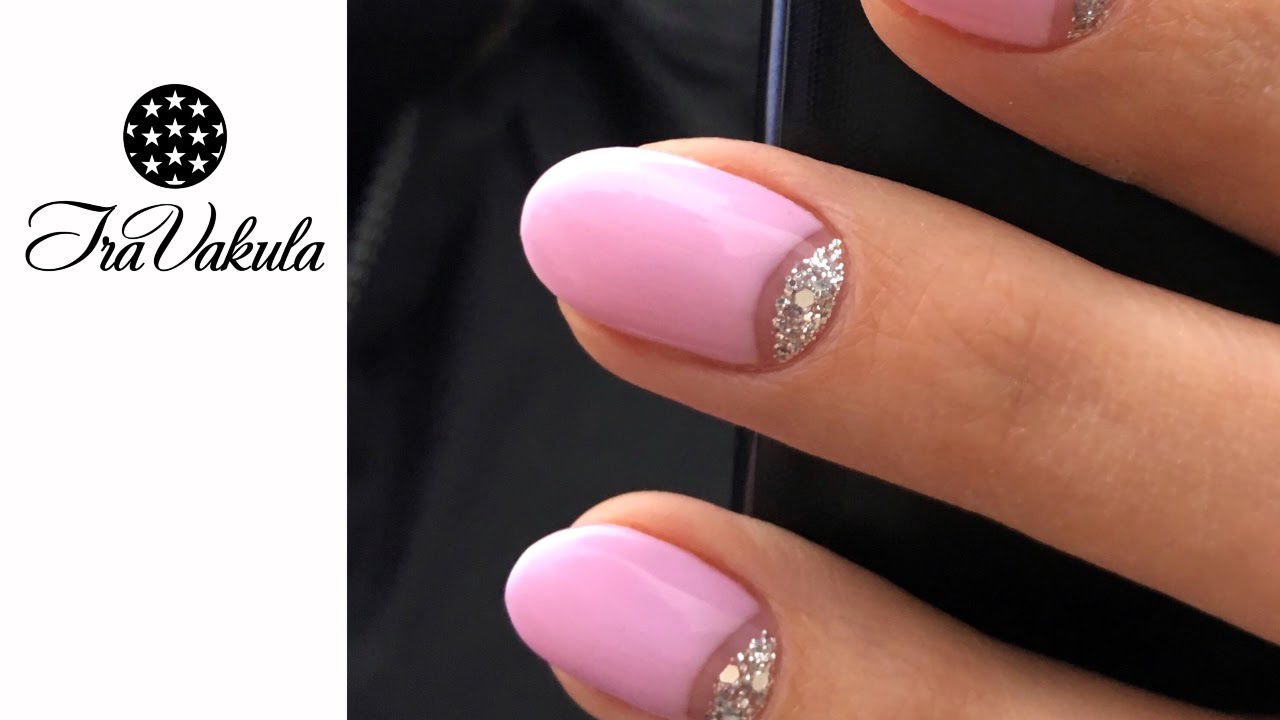 Pink Nails With Glitter Half Moon Nail Art