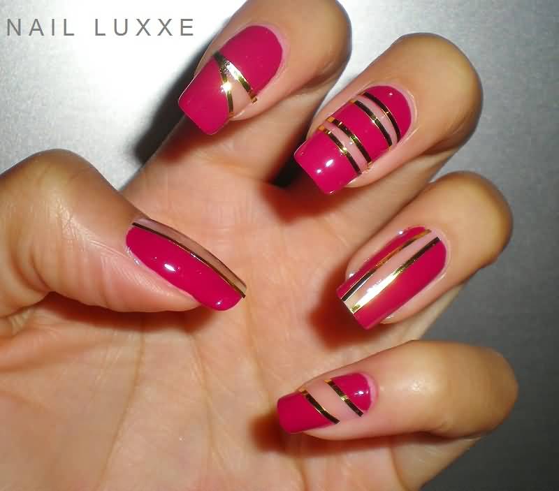 Pink Negative Space Nail Art Stripes Design Idea