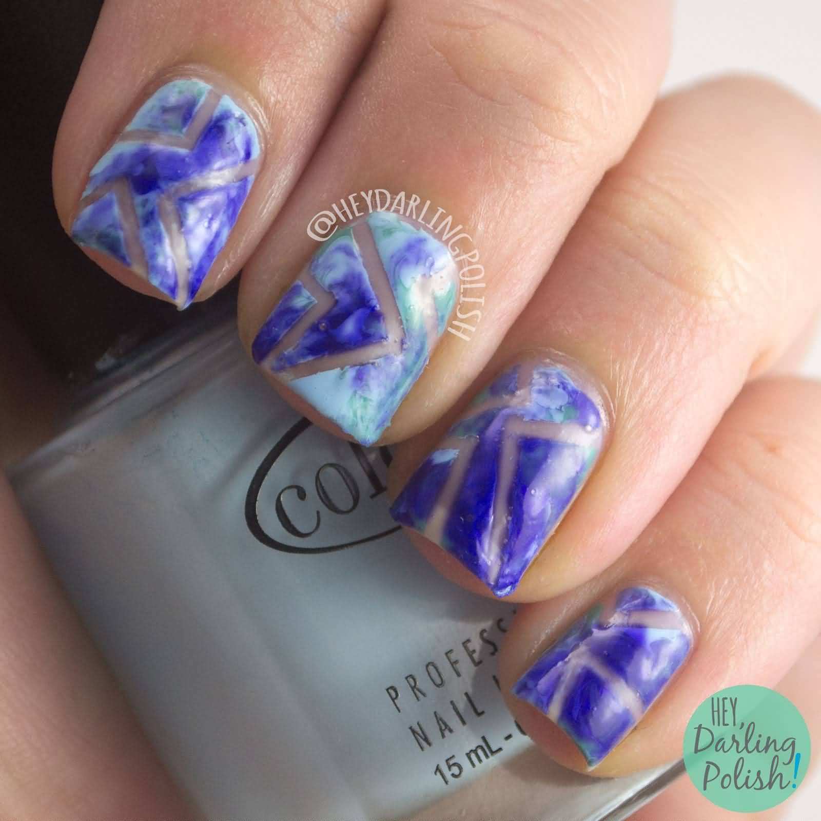 Purple And Blue Water Marble Negative Space Nail Art Design Idea
