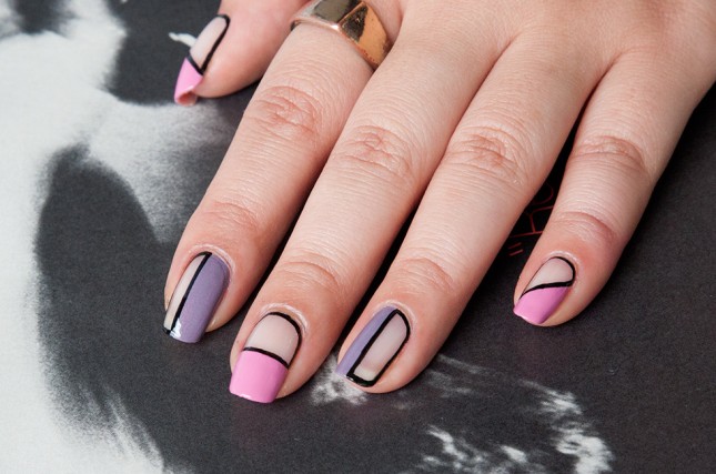 Purple And Pink Negative Space Nail Design