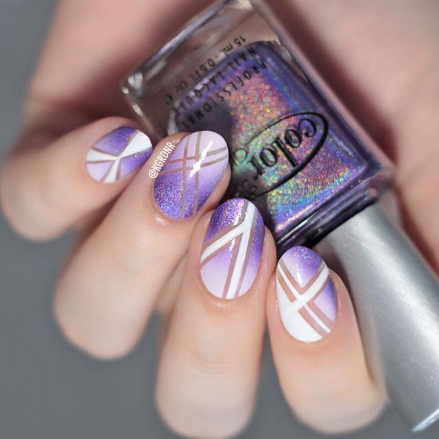 Purple And White Gradient Negative Space Nail Art