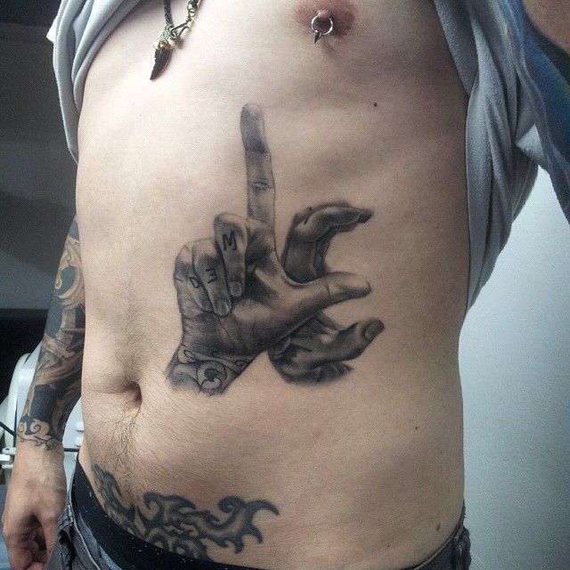 Realistic Grey Hands Gangsta Tattoo