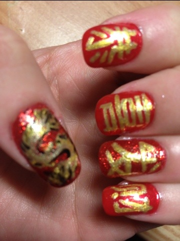 Red And Gold Chinese Dragon Nail Art