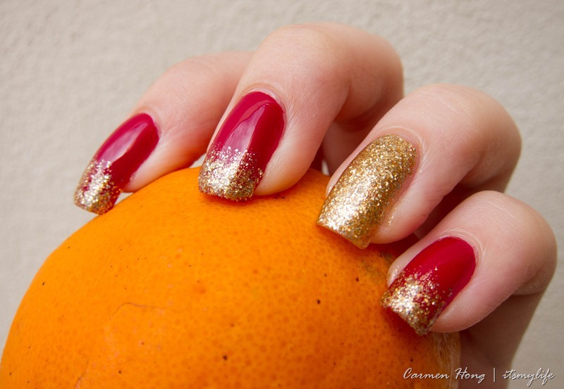 Red And Gold Glitter Simple Chinese Nail Art