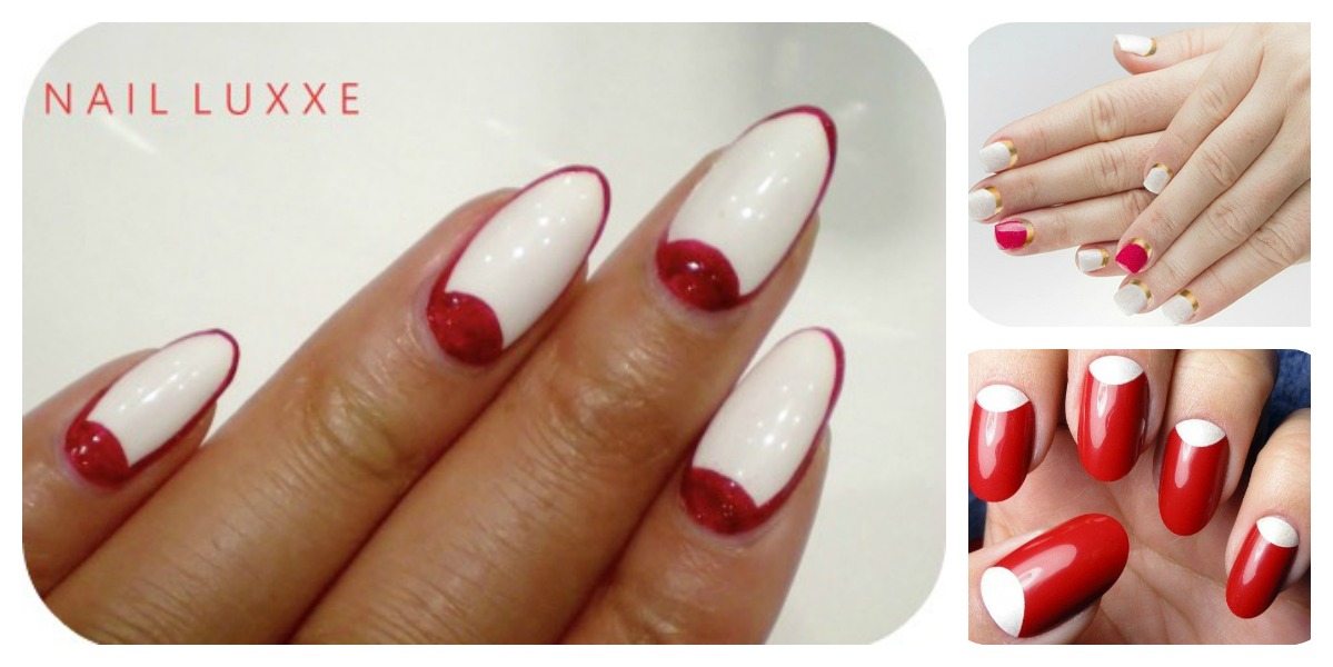 Red And White Half Moon Nail Art