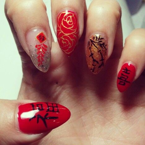 Red Chinese Nail Art Idea