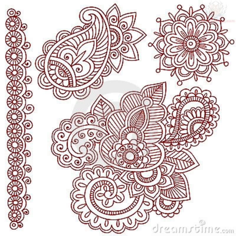 Red Henna Paisley Pattern Mehndi Tattoo Sample