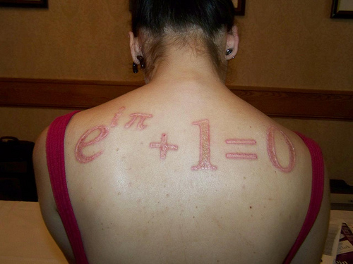 Red Math Equation Tattoo On Upper Back