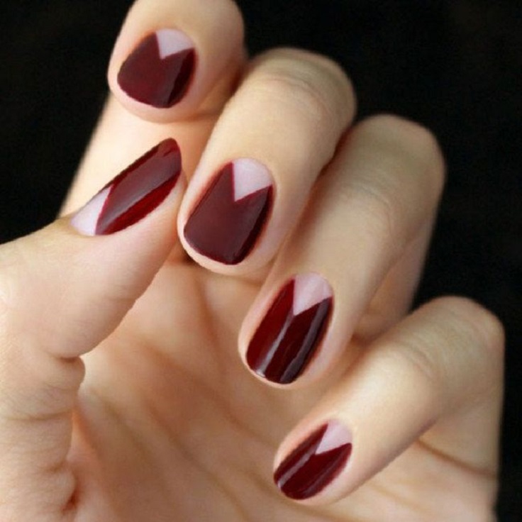 Red Nails With Reverse French Negative Space Nail Art