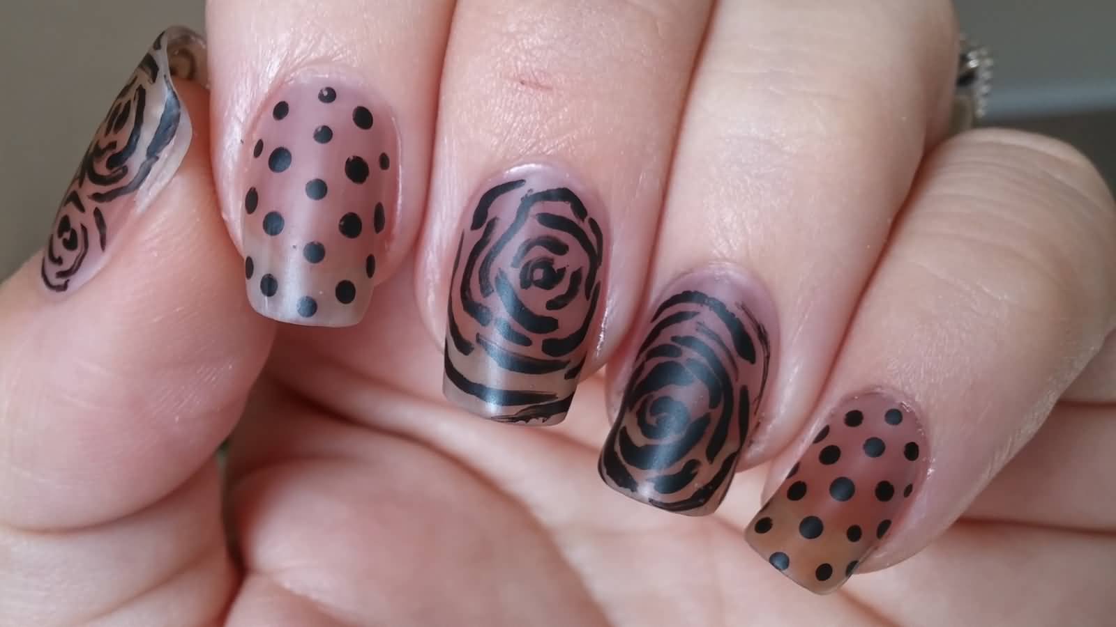 Rose Flower And Polka Dots Negative Space Nail Art Tutorial