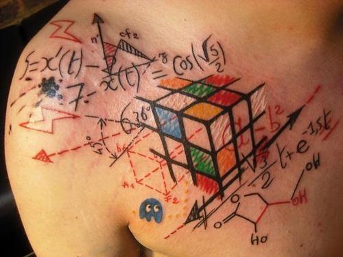 Rubik Cube Formula Tattoo On Chest And Shoulder