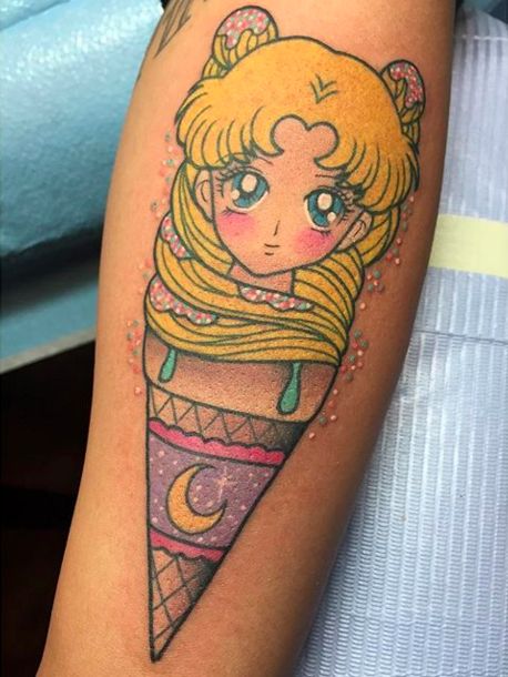 Sailor Moon Ice Cream Cone Tattoo On Arm