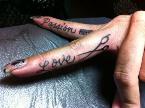 Scissor And Love Passion Tattoo On Fingers