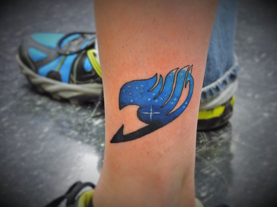 Shining Blue Fairy Tail Symbol Tattoo On Leg