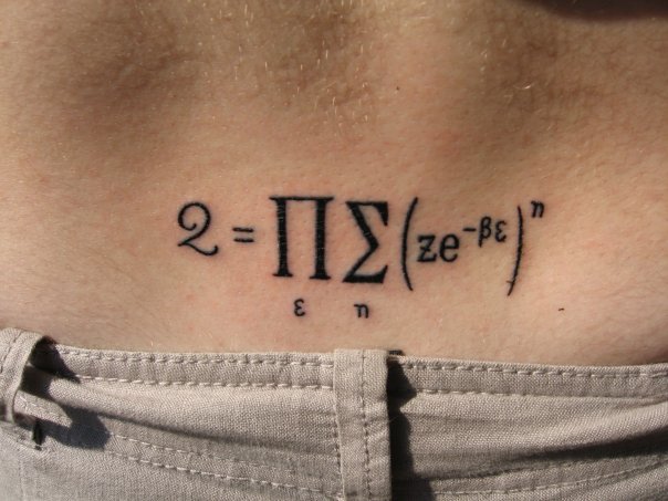 Short Black Math Equation Tattoo On Lower Back
