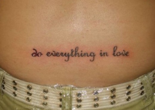 Short Love Quote Tattoo On Tummy
