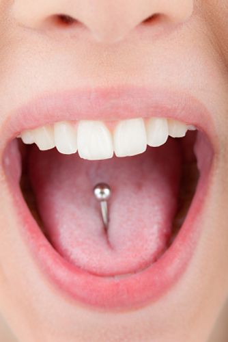 Silver Barbell Oral Piercing With Barbell