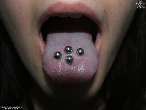 Silver Studs Multiple Tongue Piercing Idea For Girls