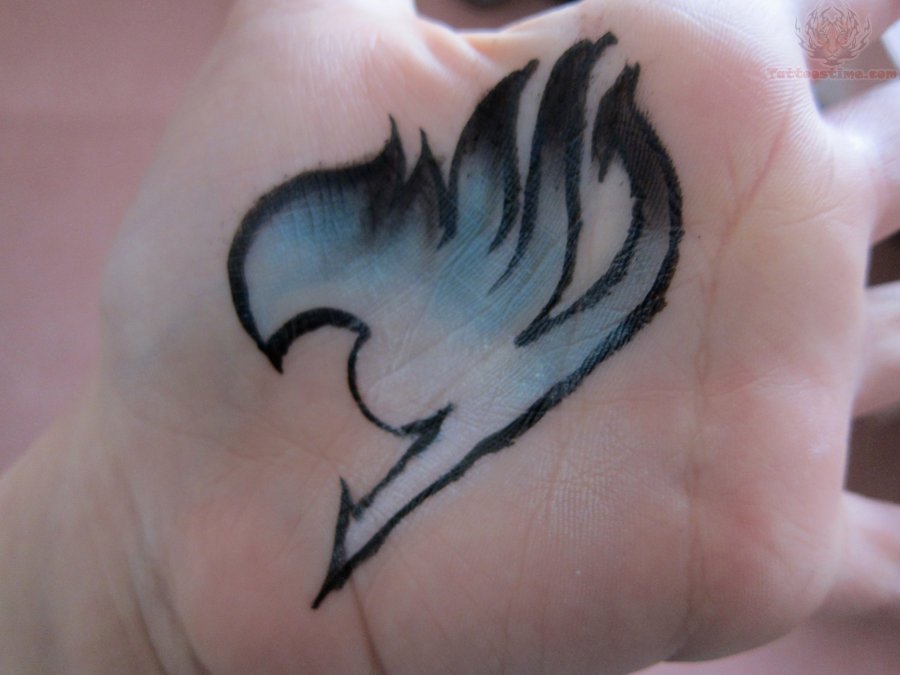 Simple Blue Fairy Tail Tattoo On Palm