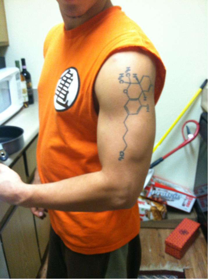 Simple Chemistry Equation Tattoo On Left Half Sleeve