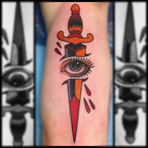 Simple Dagger Ripped Skin Traditional Tattoo