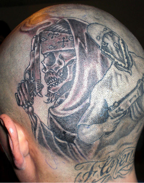 Simple Gangsta Tattoo On Back Head