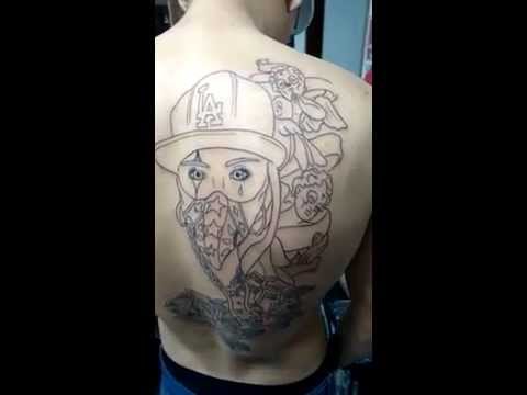 Simple Gangsta Tattoo On Full Back