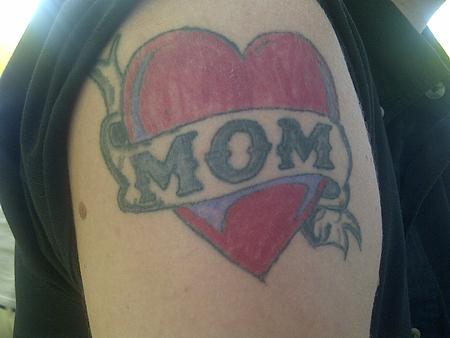 Simple Love Mom Tattoo On Shoulder