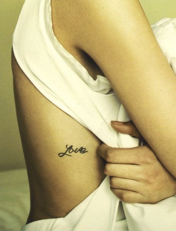 Simple Love Tattoo On Side Rib For Girls